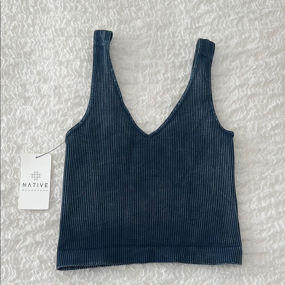 Native Women's Vintage Denim Blue Stretchy Ribbed Top